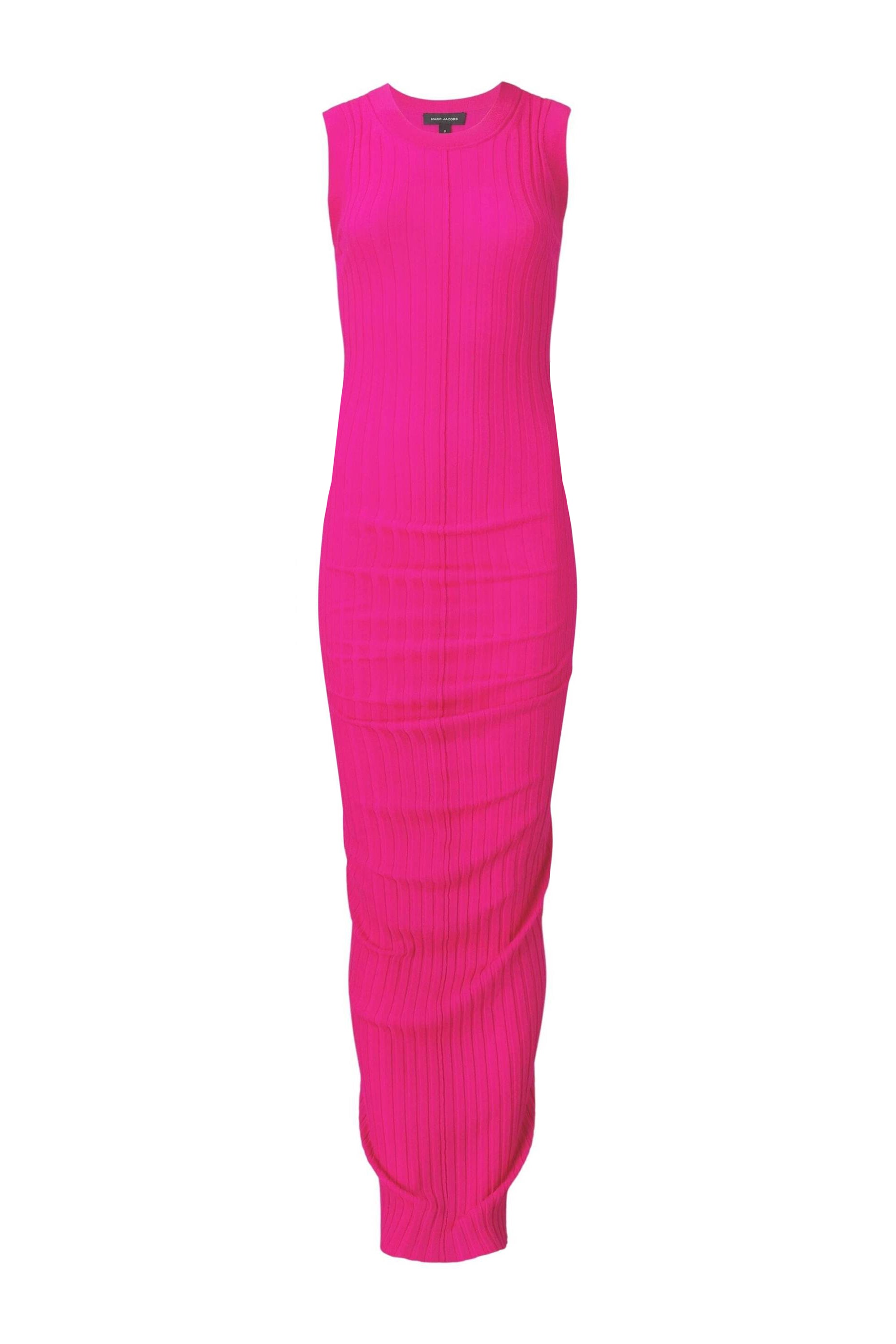 Robe midi côtelée et torsadé en laine - Hot Pink