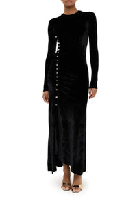 BLACK LONG DRAPED DRESS IN VELVET