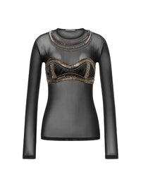 T-shirt en tulle avec broderie - Black
