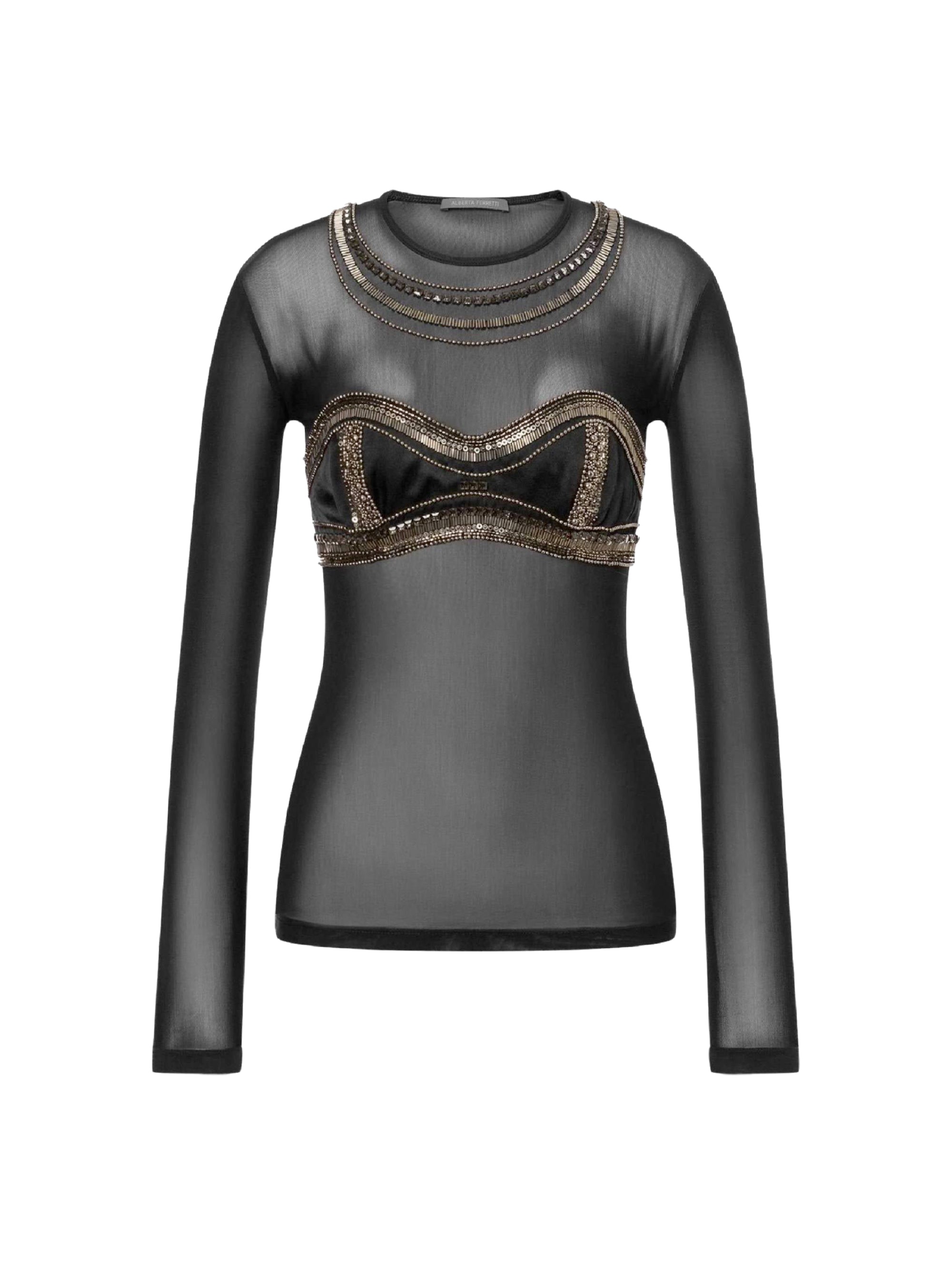 T-shirt en tulle avec broderie - Black