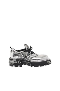 Bottines en collaboration à New Rock en cuir craquelé - Silver