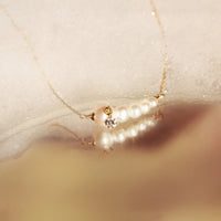 Collier Aphrodite orné de perles & serti d'un diamant - Or Jaune