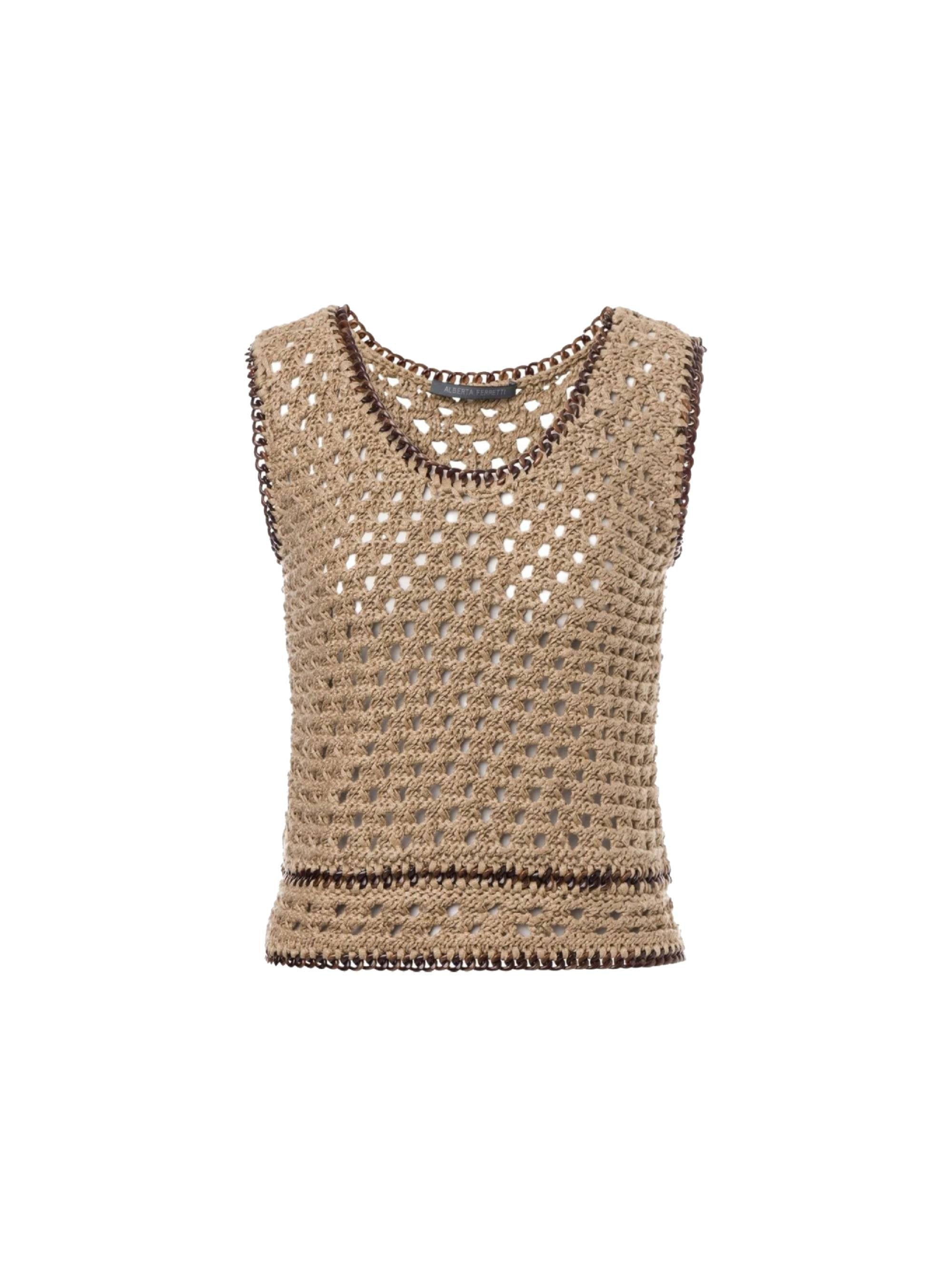 Top crochet en rubans de lin - Beige