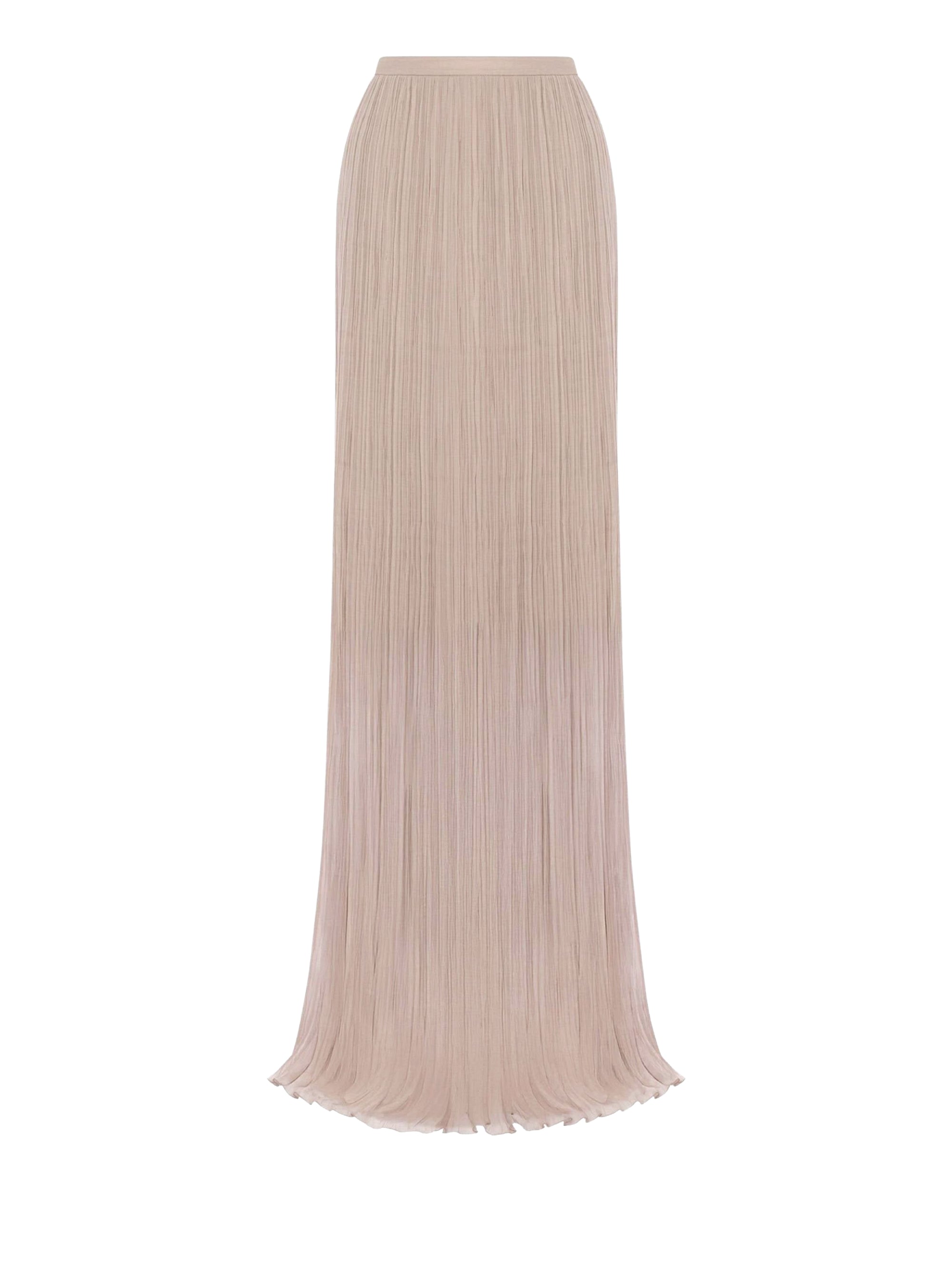 Jupe longue en mousseline de soie plissée organisée - Beige