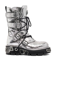 Bottes en collaboration à New Rock en cuir craqué - Silver