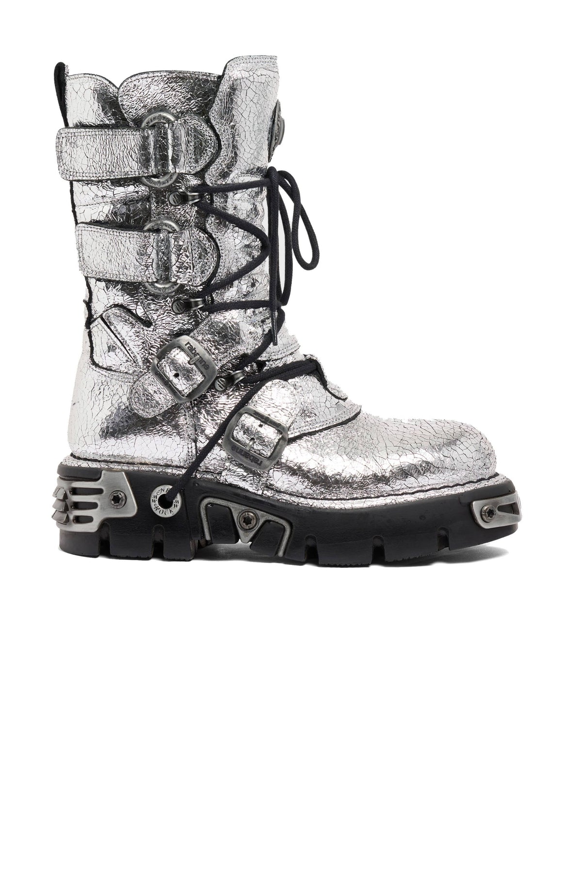 Bottes en collaboration à New Rock en cuir craqué - Silver