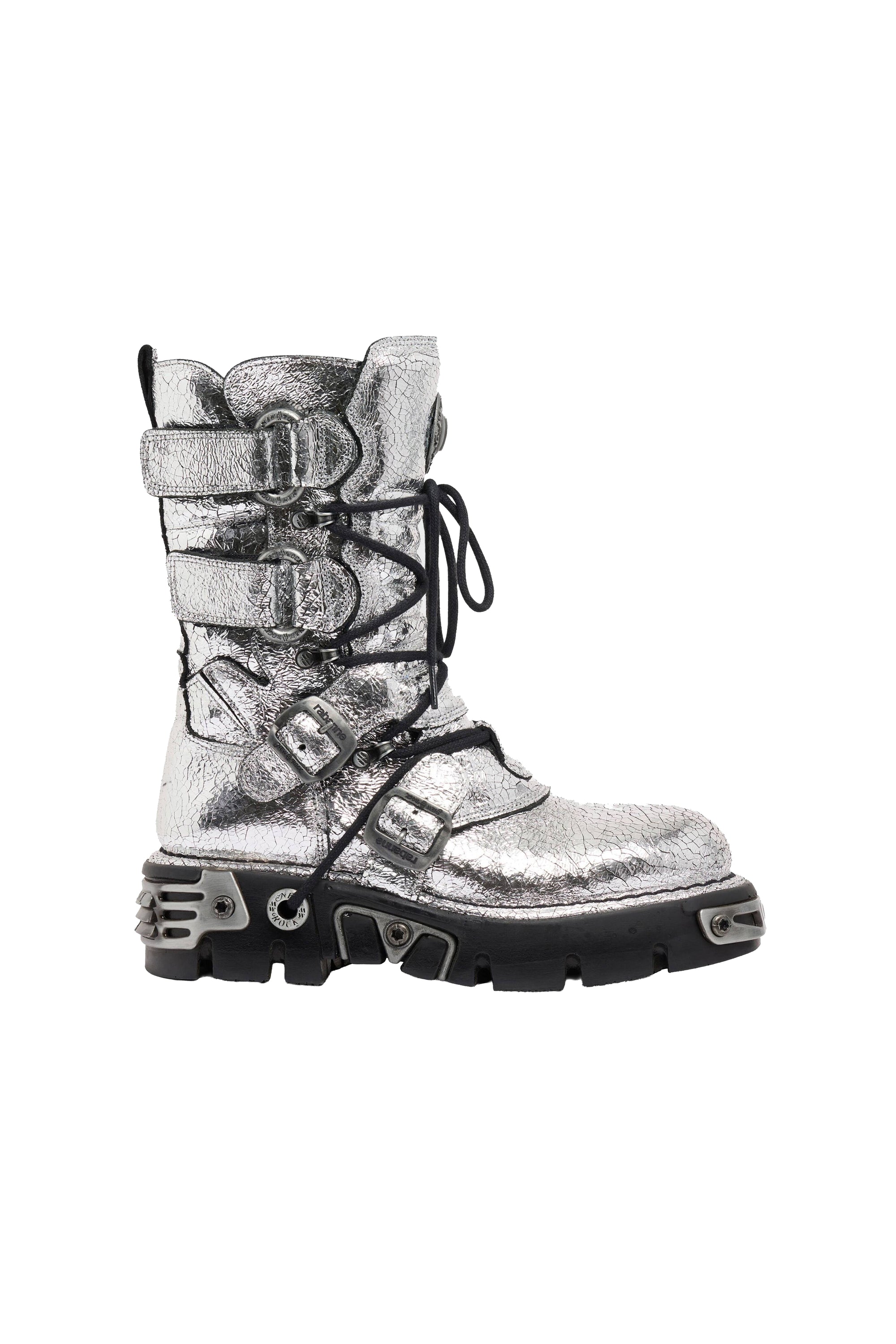 Rabanne x New Rock Cracked Leather Boots - Silver