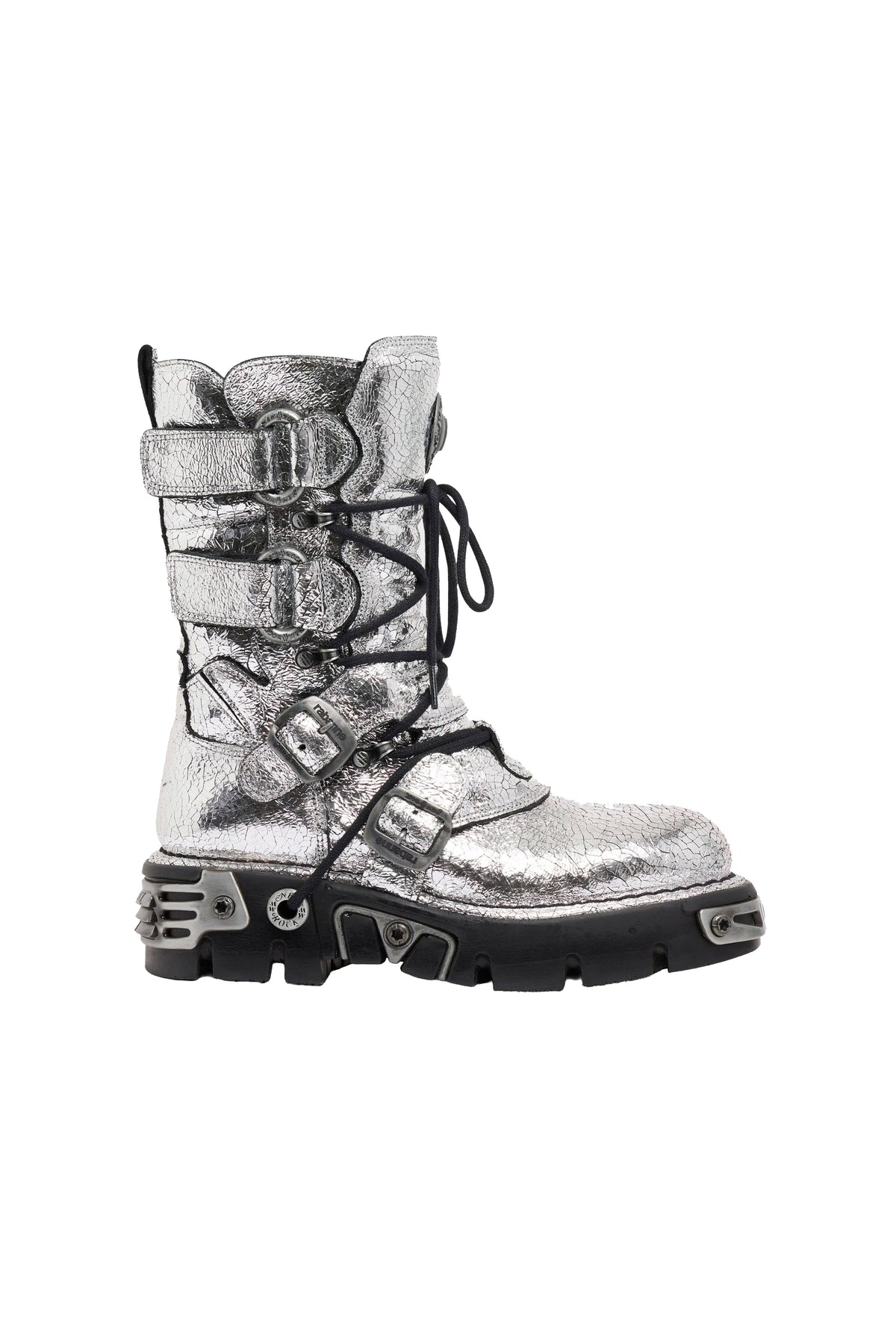 Bottes en collaboration à New Rock en cuir craqué - Silver