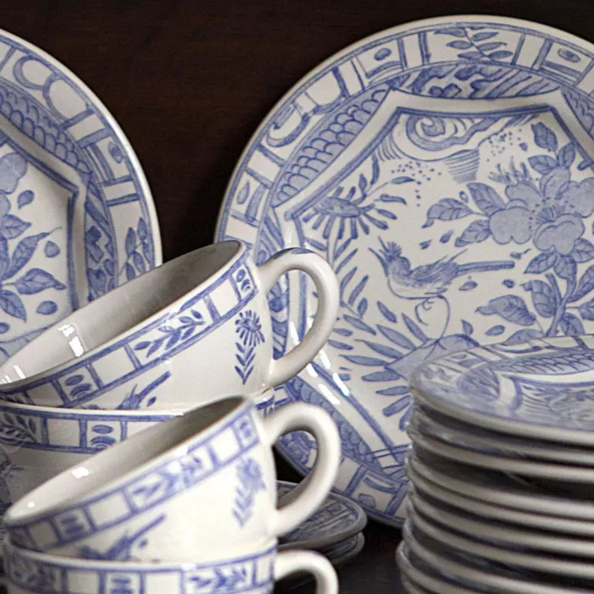 Set de 4 Assiettes plates extra Oiseau - Bleu