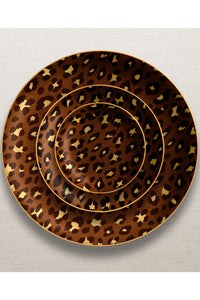 Coffret de 4 assiettes à canapé Léopard en porcelaine & or 24K - Marron & Or