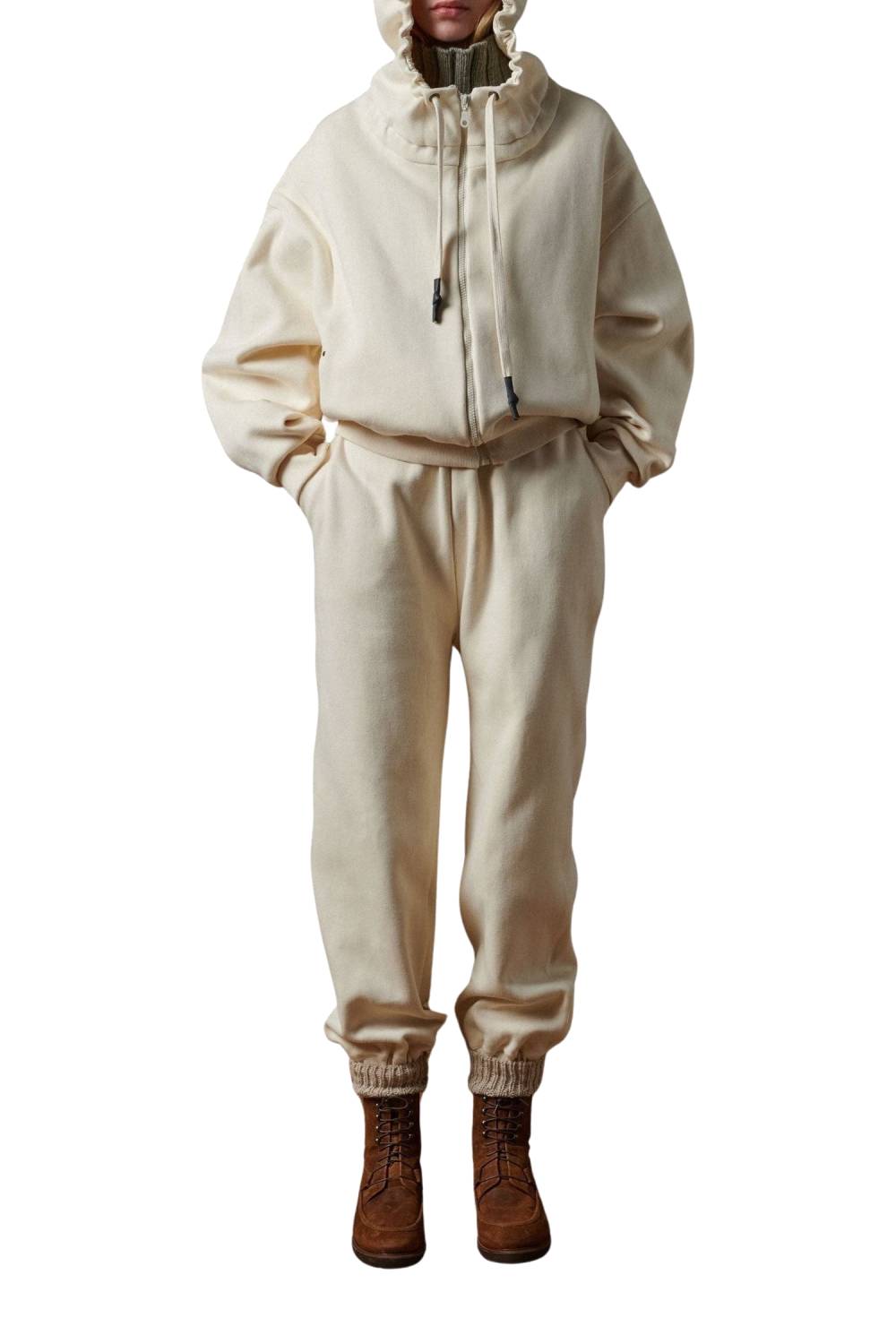 Sweat à capuche Rémi zippé en coton - Écru
