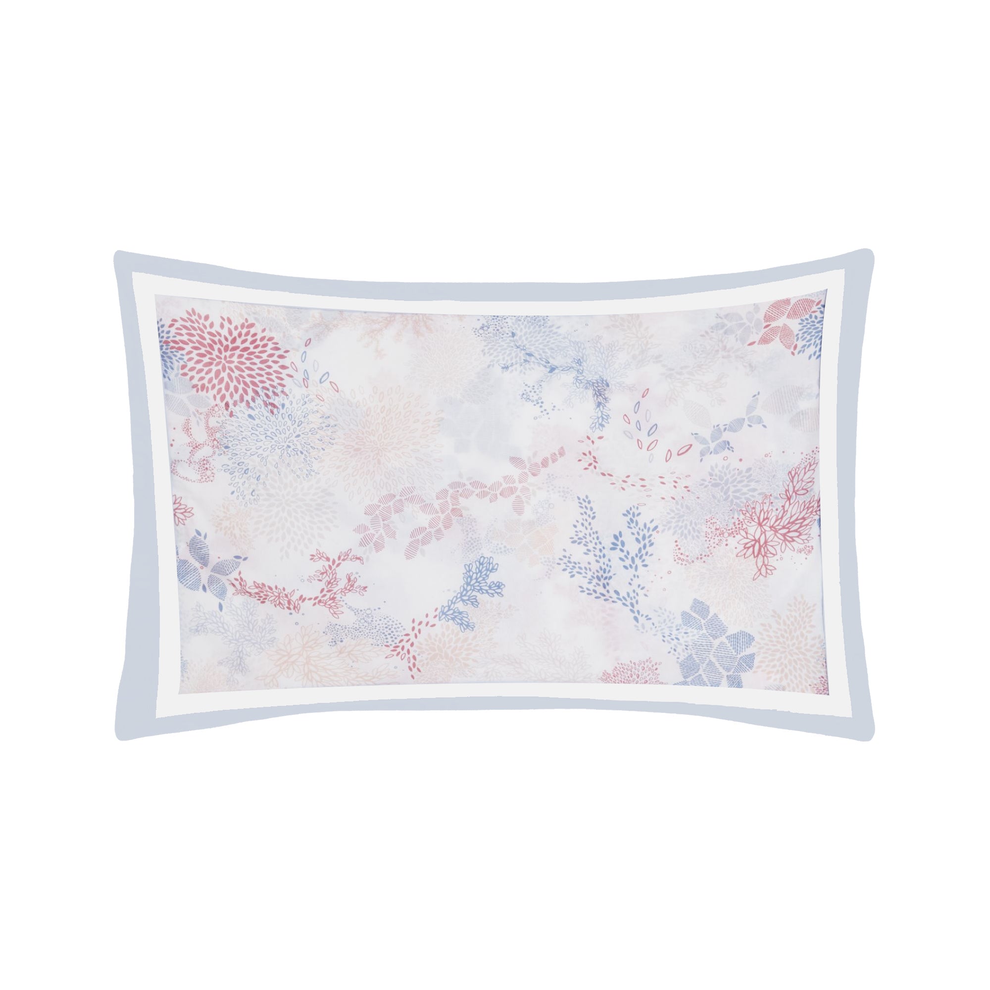 Taie d'oreiller Aigue Marine en voile de coton - Corail, Pêche & Bleu clair
