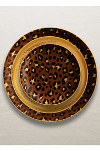 Coffret de 4 assiettes à canapé Léopard en porcelaine & or 24K - Marron & Or