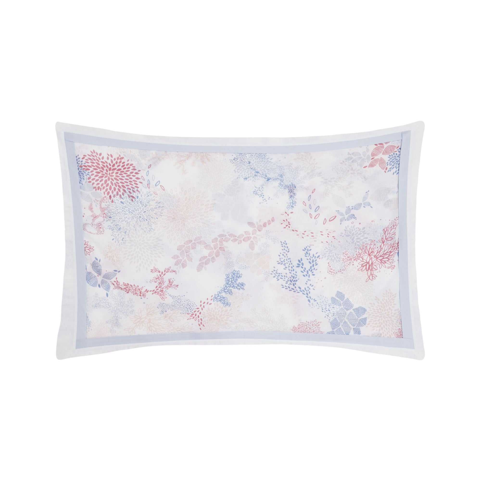 Taie d'oreiller Aigue Marine en voile de coton - Corail, Pêche & Bleu