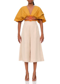 Olla short blouse with embroidery - Mustard