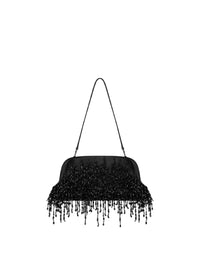 Sac en soie mélangée avec franges perlées - Black