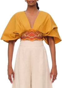 Olla short blouse with embroidery - Mustard