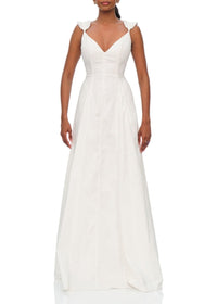Vola long dress with ruffled straps - Ivory