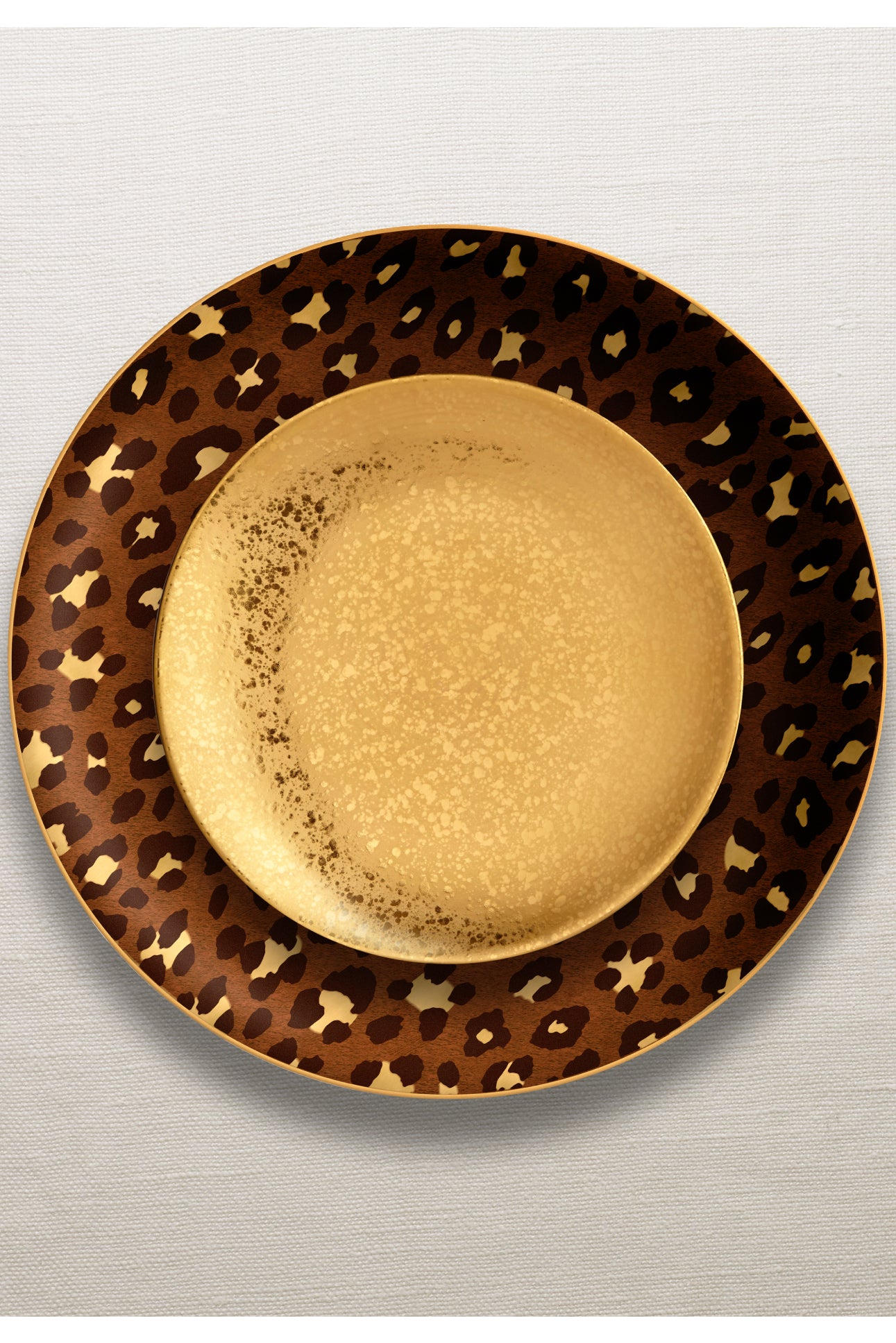 Coffret de 4 assiettes à canapé Léopard en porcelaine & or 24K - Marron & Or