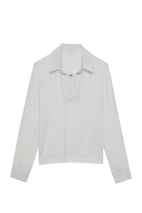 Long-sleeved knitted and silk Panny polo jumper - White