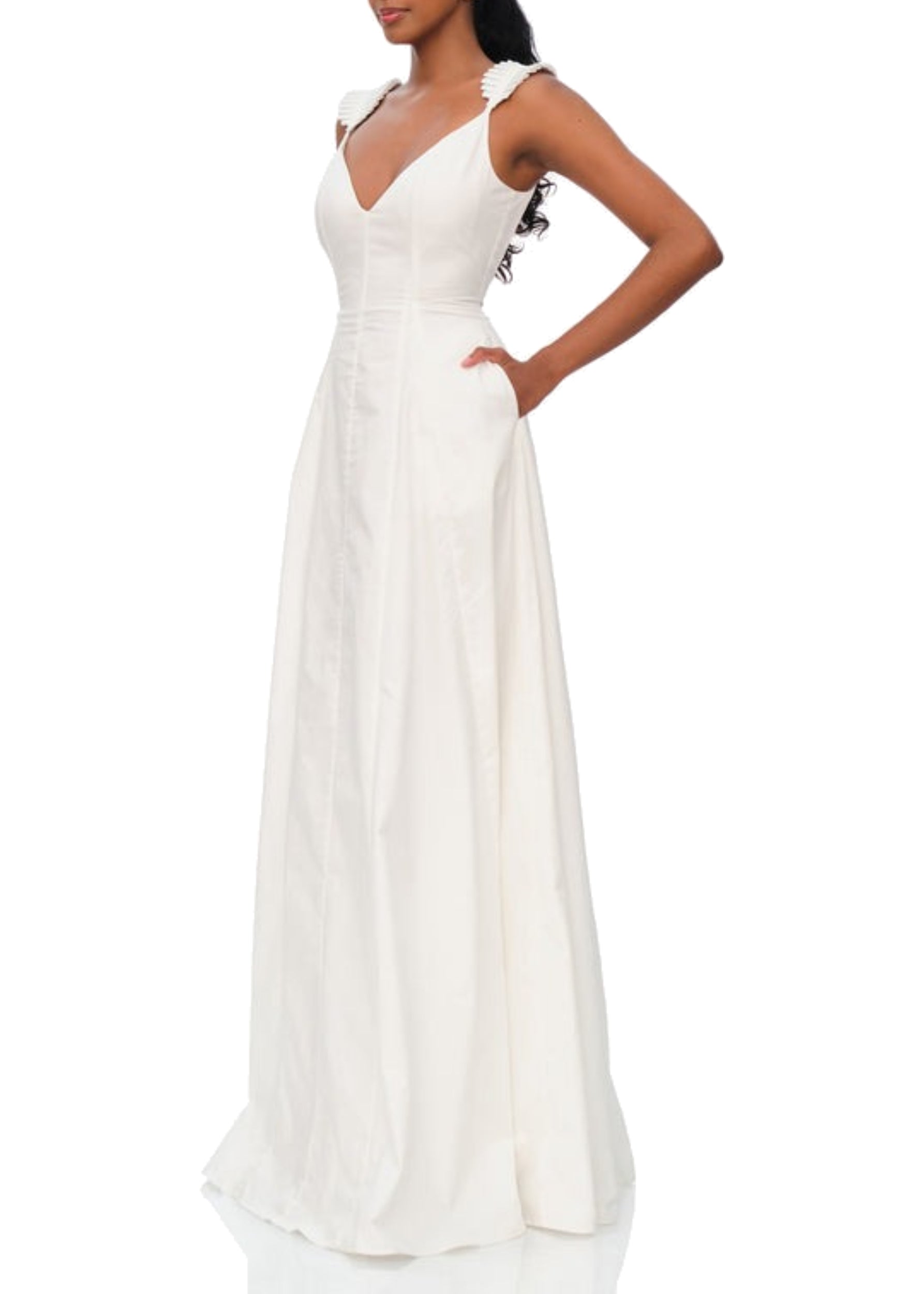 Vola long dress with ruffled straps - Ivory