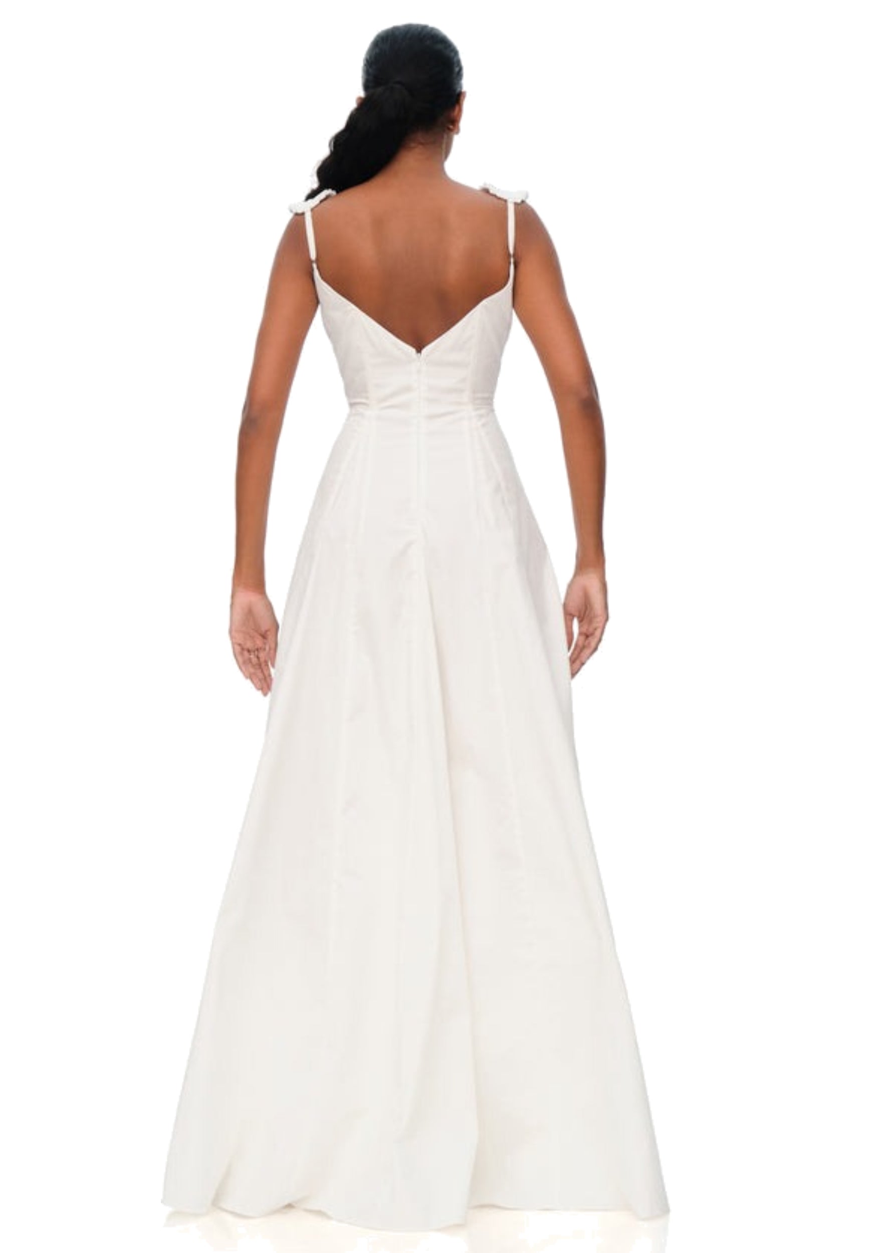 Vola long dress with ruffled straps - Ivory