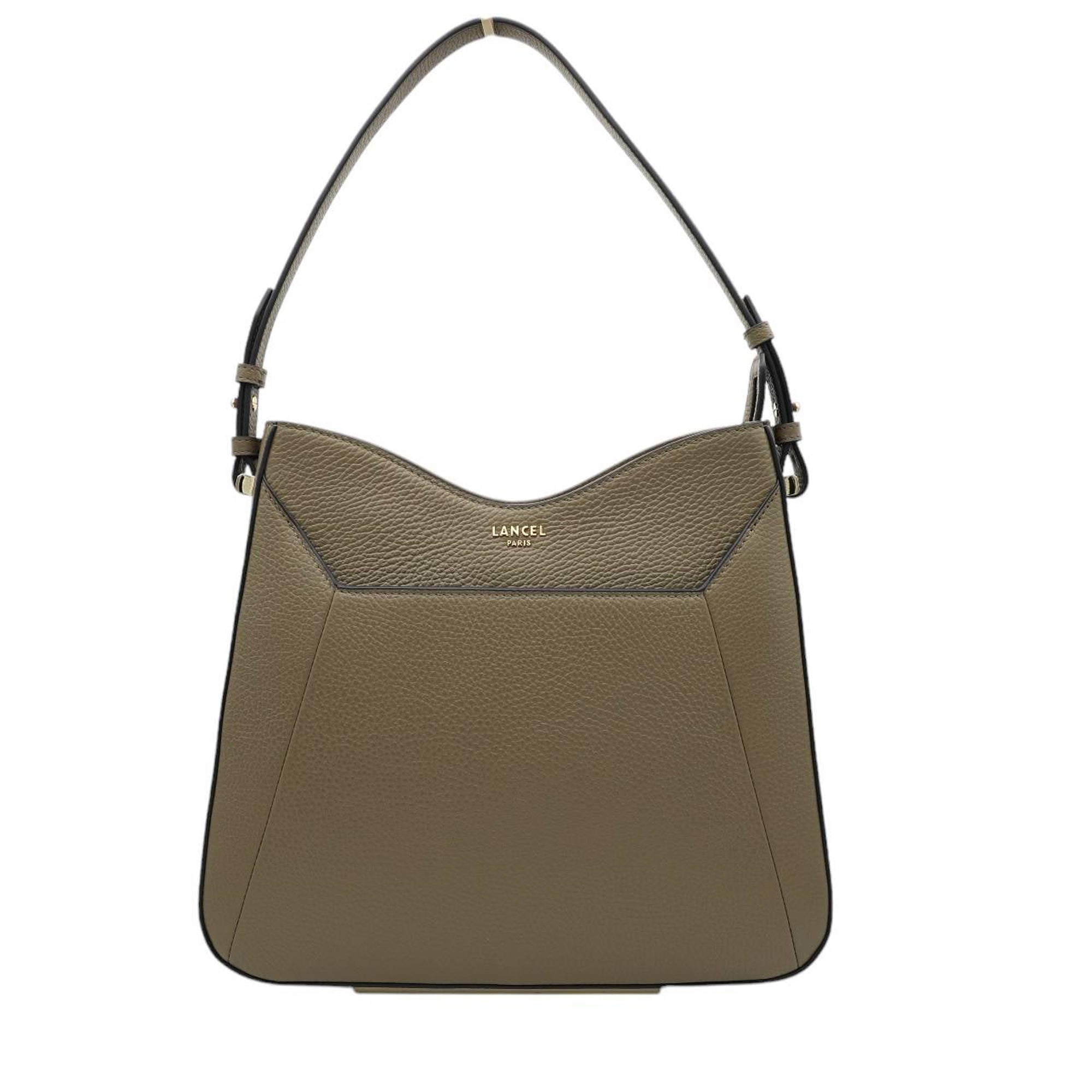 Sac hobo zippé Lettrines M en cuir grainé - Kaki