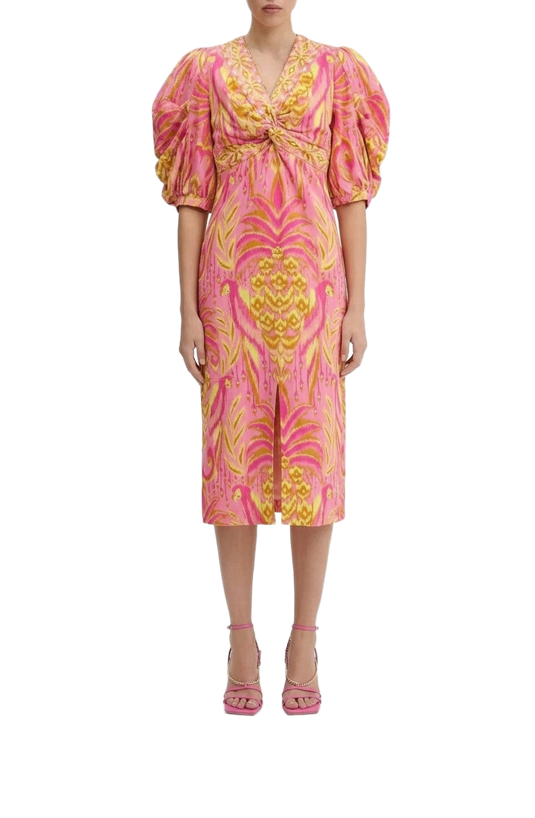 Robe midi Pineapple Tapestry en lin - Rose
