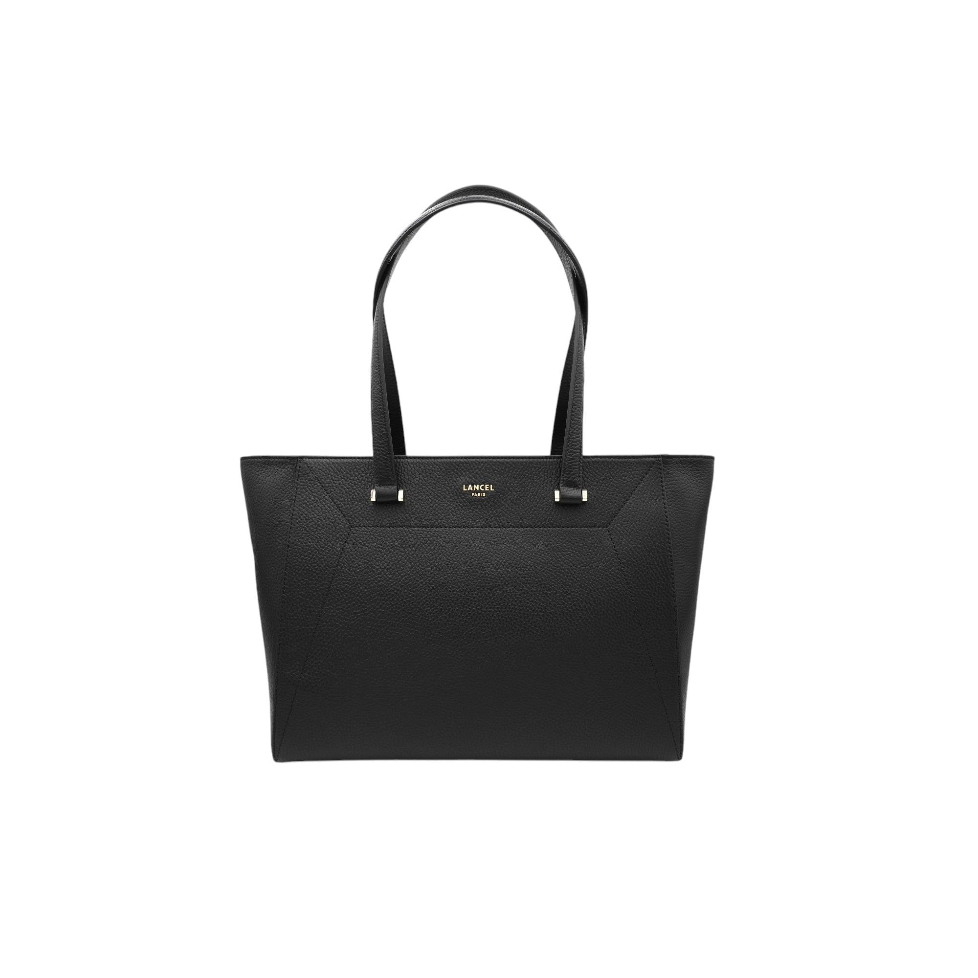 Sac cabas ew zippé Lettrines en cuir grainé - Noir