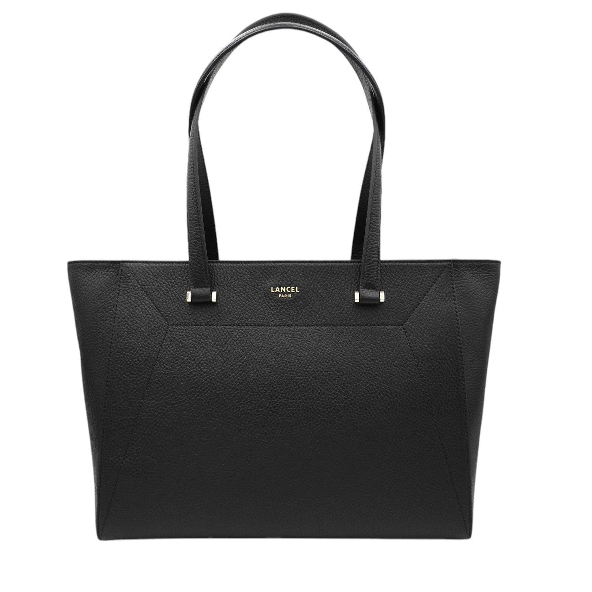 Sac cabas ew zippé Lettrines en cuir grainé - Noir