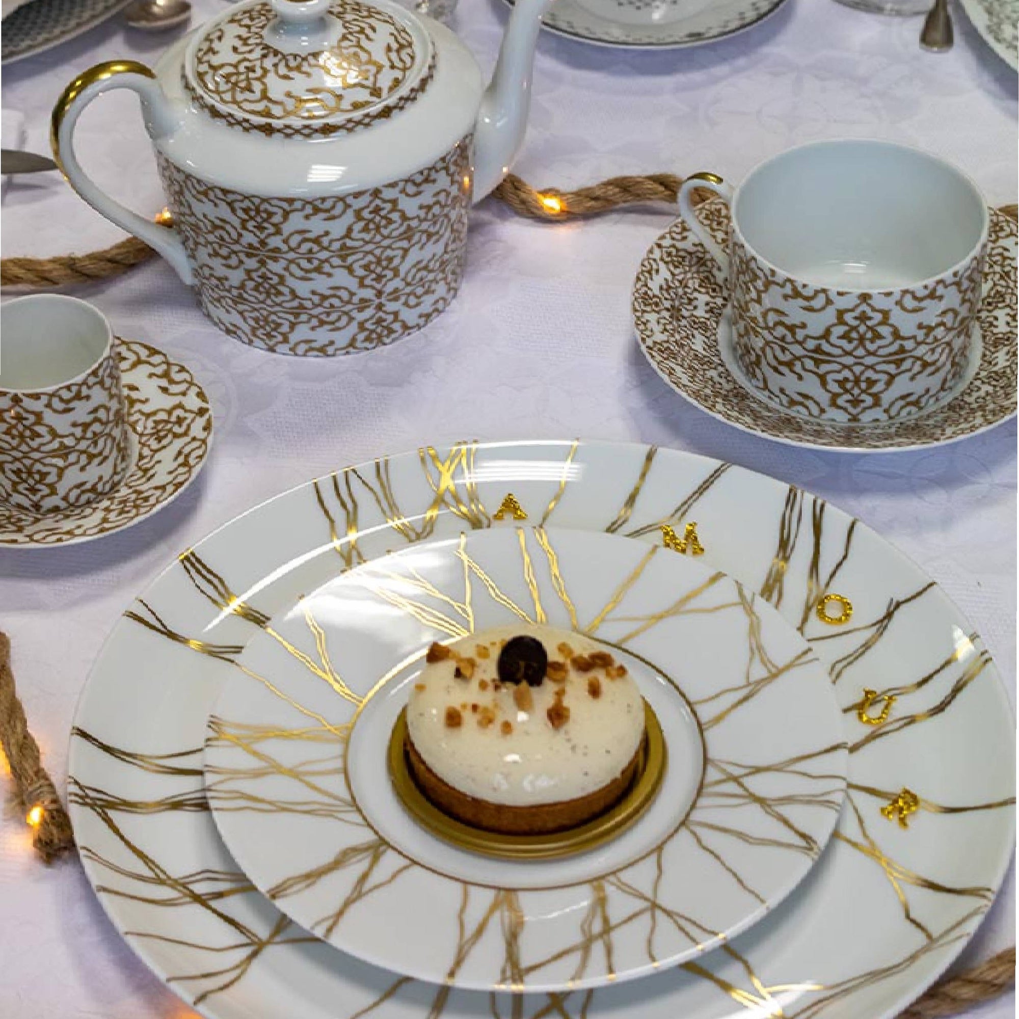 Assiette à dessert Fil d'or en porcelaine - Or