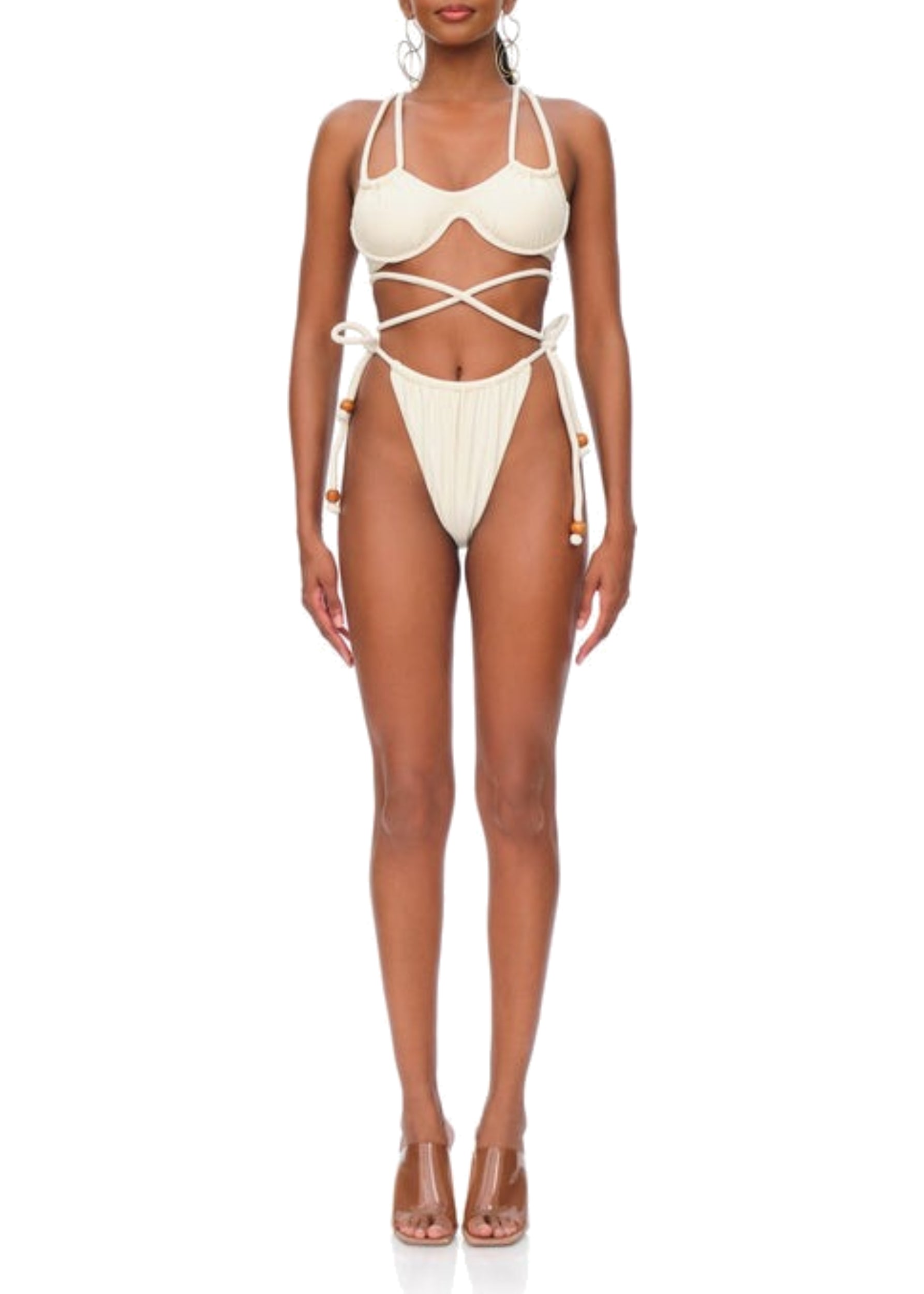 Lani string bikini bottoms with drawstrings - Ivory