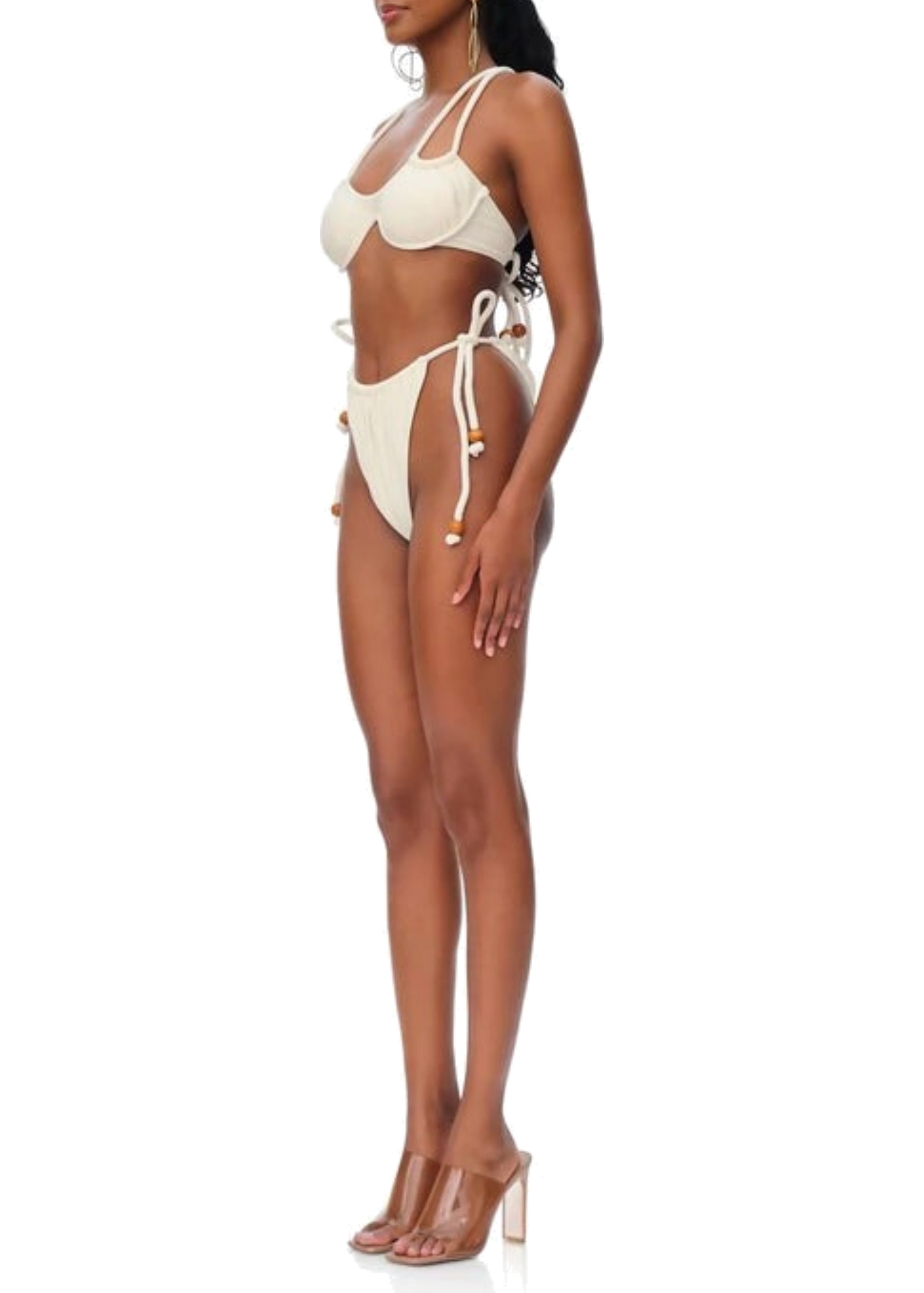 Lani string bikini bottoms with drawstrings - Ivory