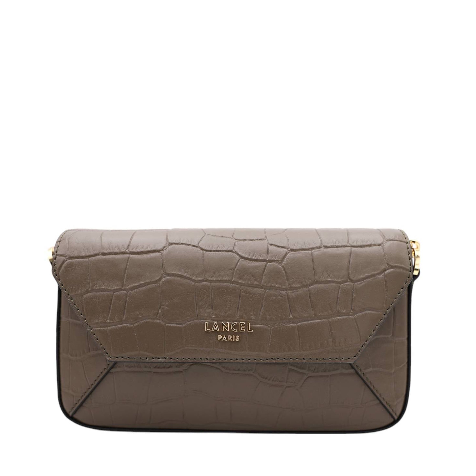 Mini sac à rabat Lettrines en cuir embossé - Kaki