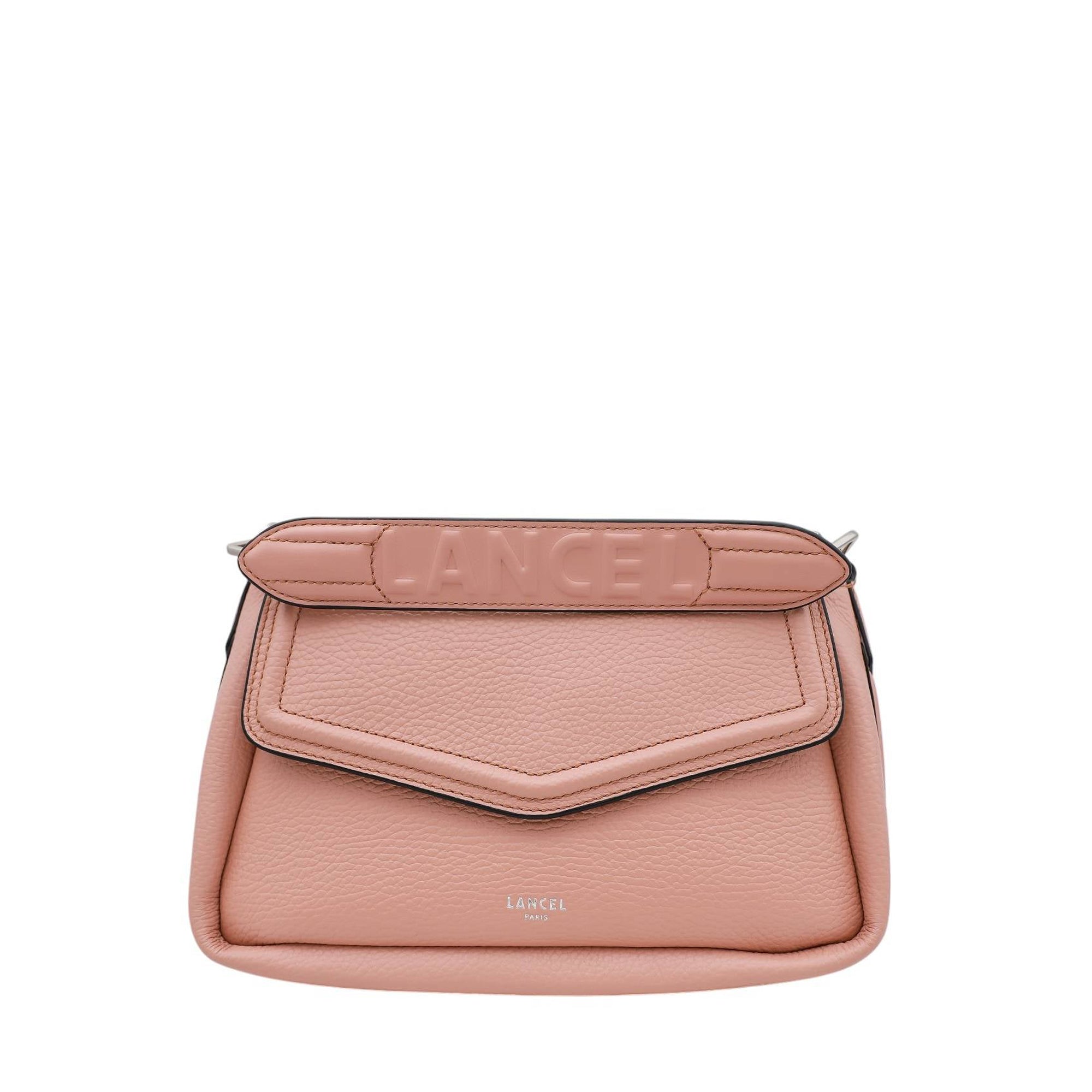 Sac rabat Oblique M en cuir grainé - Nude
