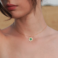 Green Clover Lucky Talisman Necklace - Gold plated