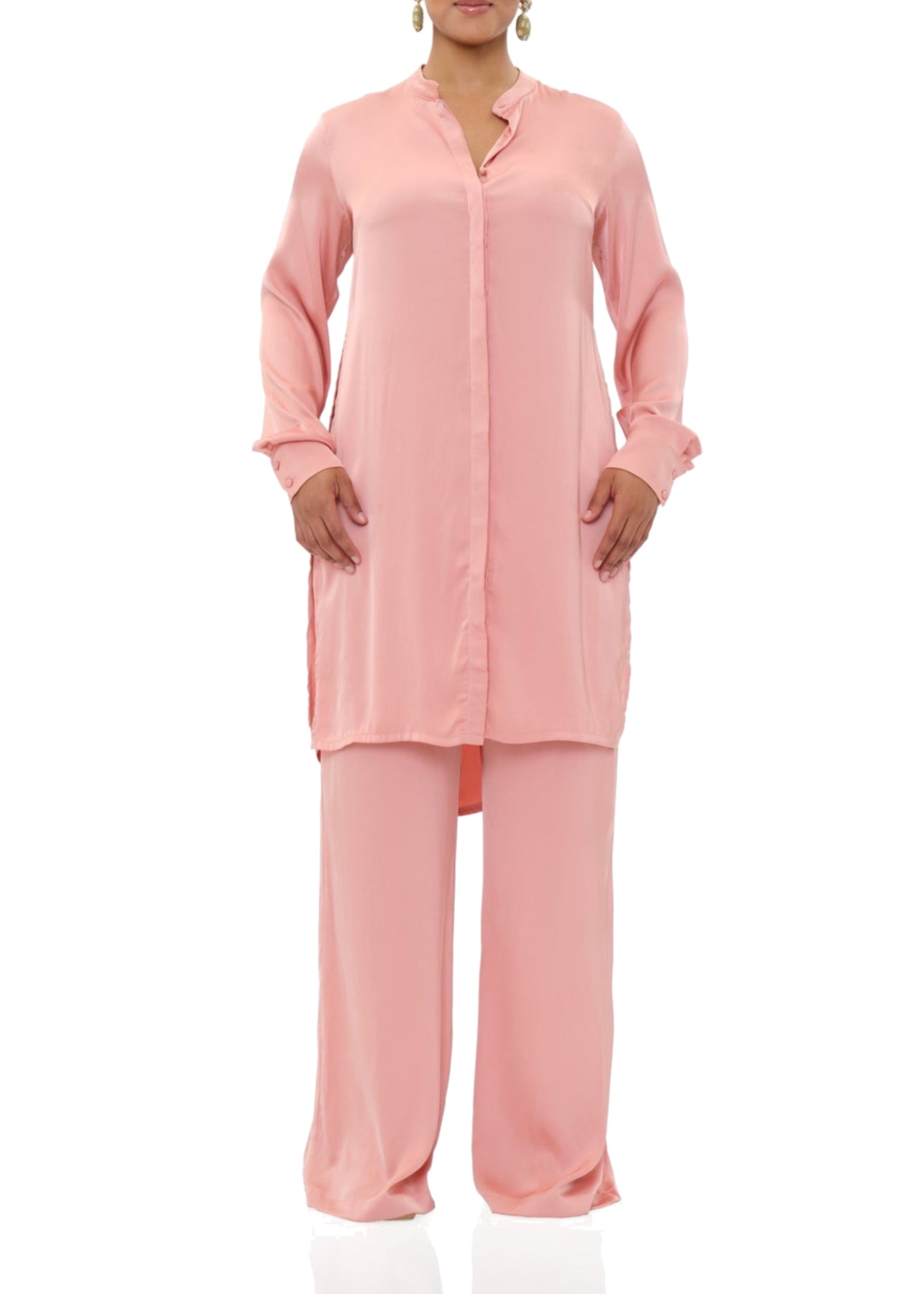 Uchi satin button-down tunic - Peach