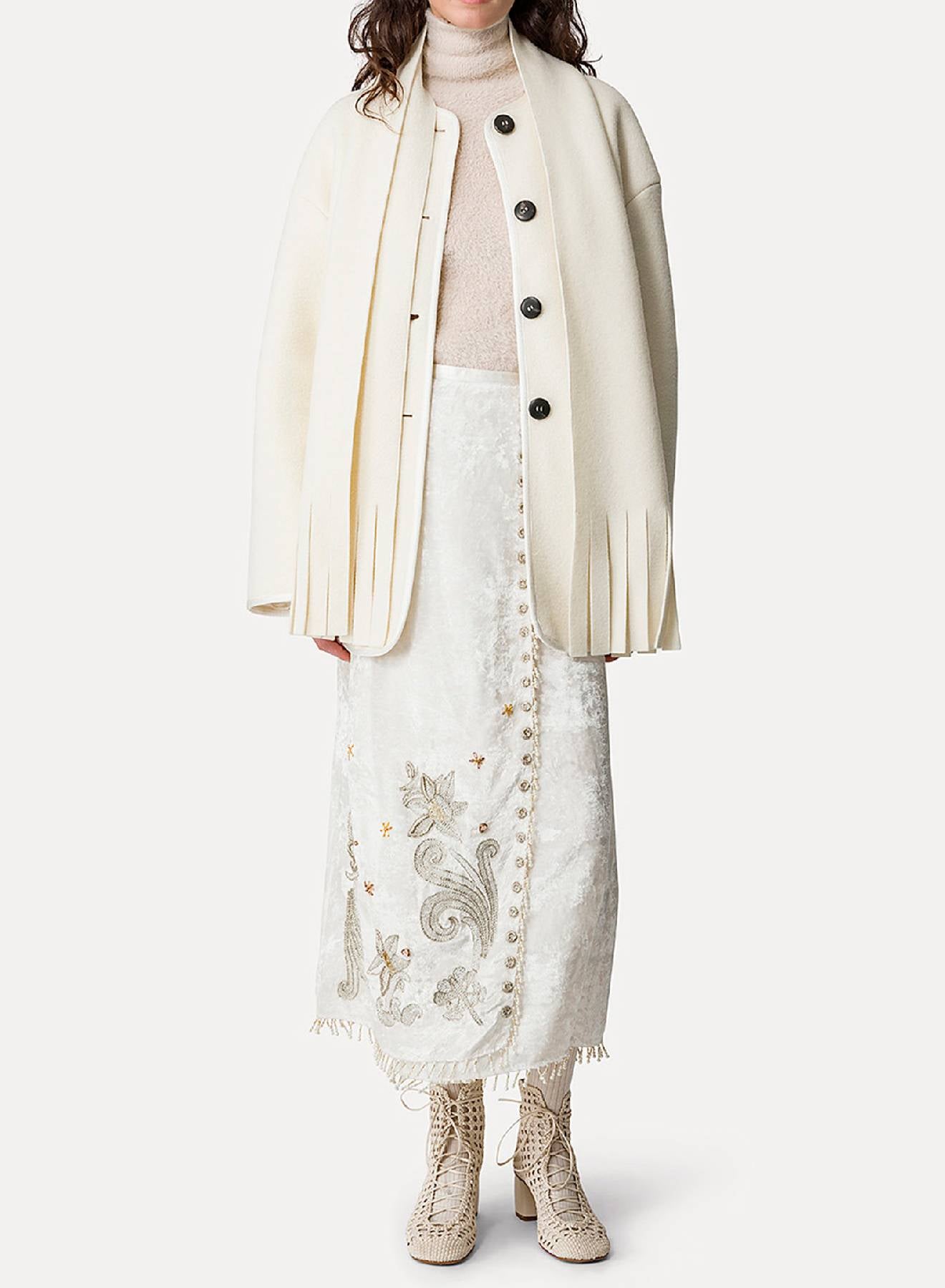 Manteau court en laine avec écharpe amovible - Rice