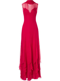 Robe longue avec écharpe en soie - Fucsia