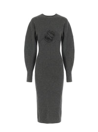 Structured midi dress with sculptural sleeves in wool - Dark Grey