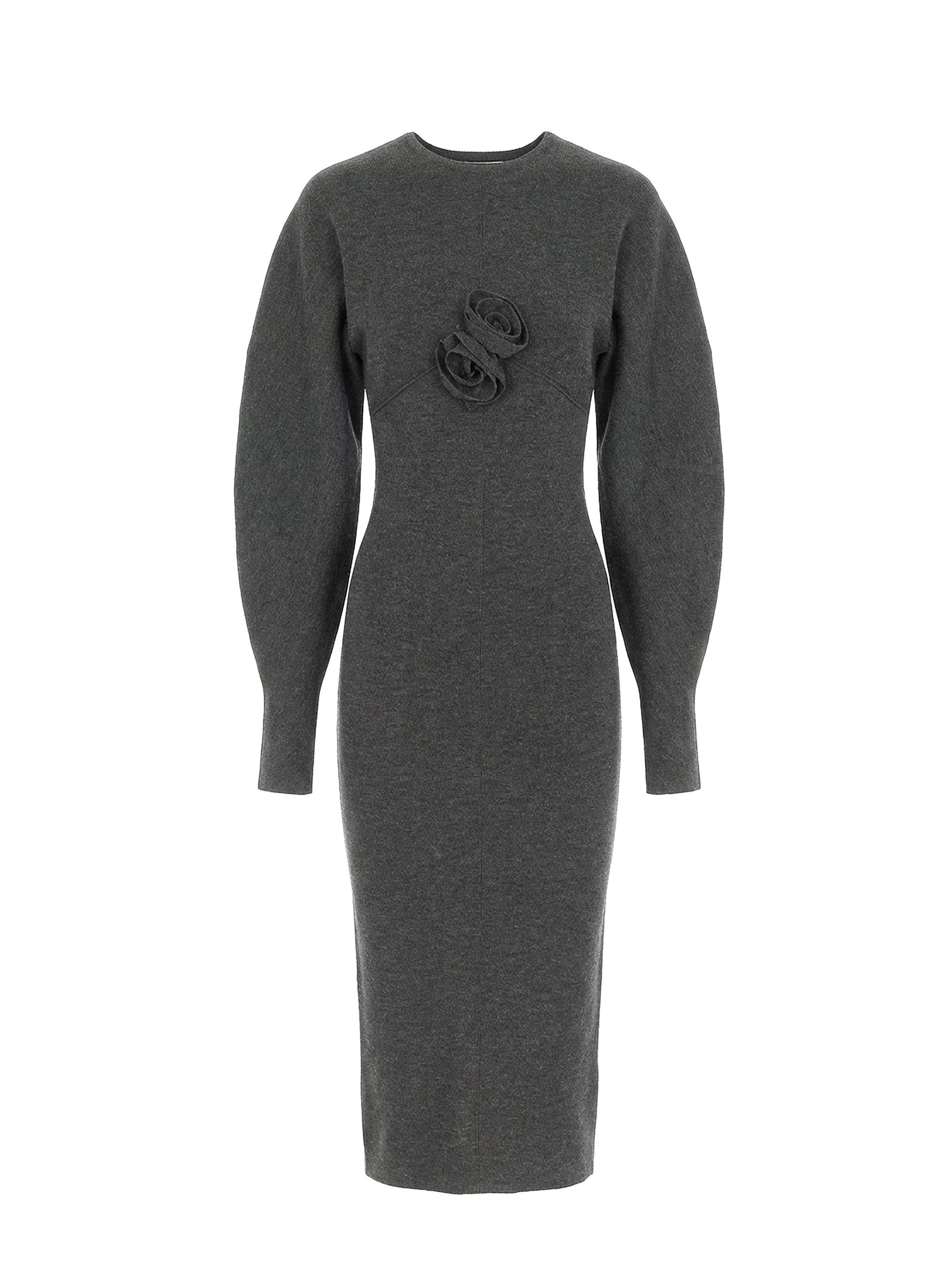 Structured midi dress with sculptural sleeves in wool - Dark Grey