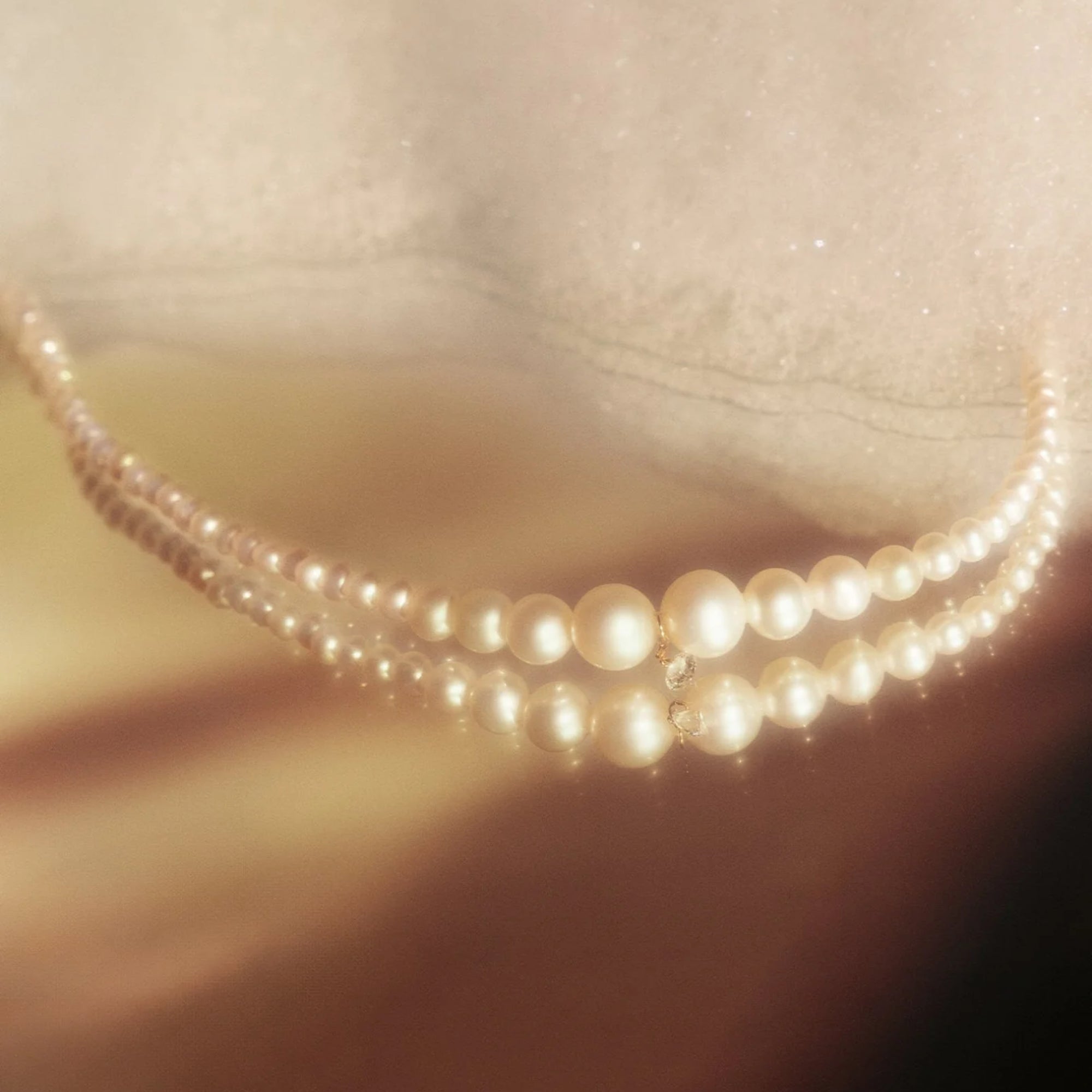 Collier de perles Aphrodite serti d'un diamant - Or Jaune