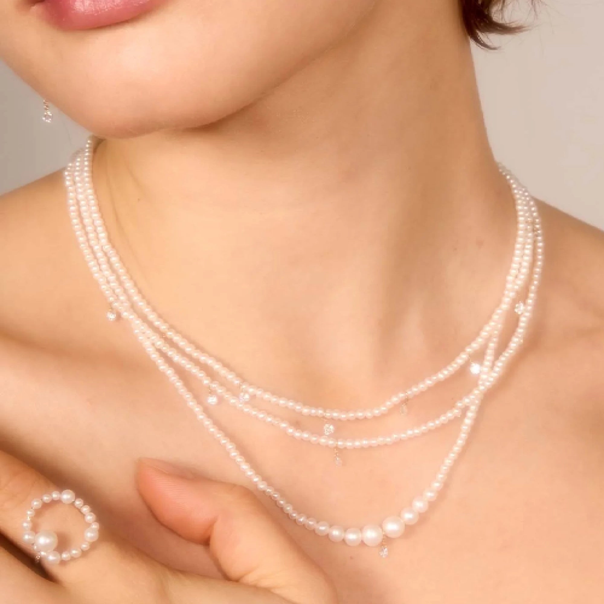 Collier de perles Aphrodite serti de diamants - Or Jaune
