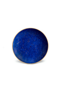 Petit plateau rond Lapis en porcelaine & or 24K - Bleu