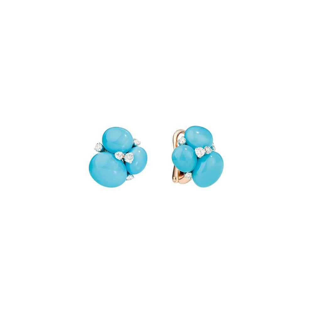 Boucles d'oreilles Capri en Or blanc et rose 18K et Diamant & Turquoise