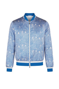 Bomber à motif satiné en soie - Bleu & Blanc