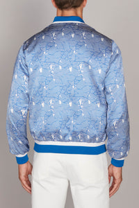 Bomber à motif satiné en soie - Bleu & Blanc