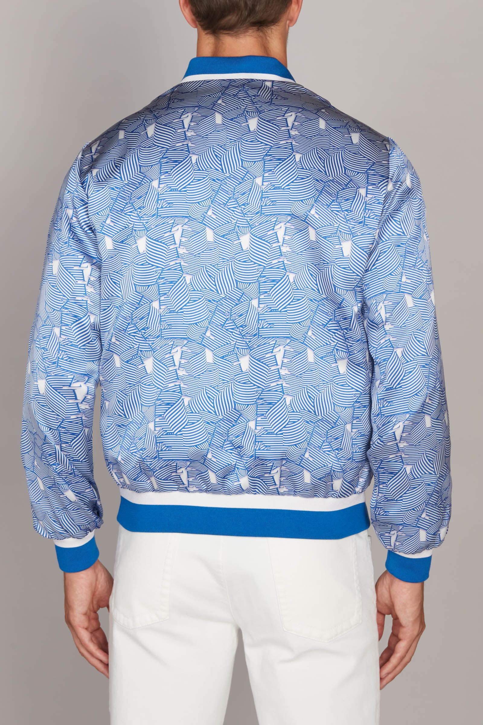 Bomber à motif satiné en soie - Bleu & Blanc