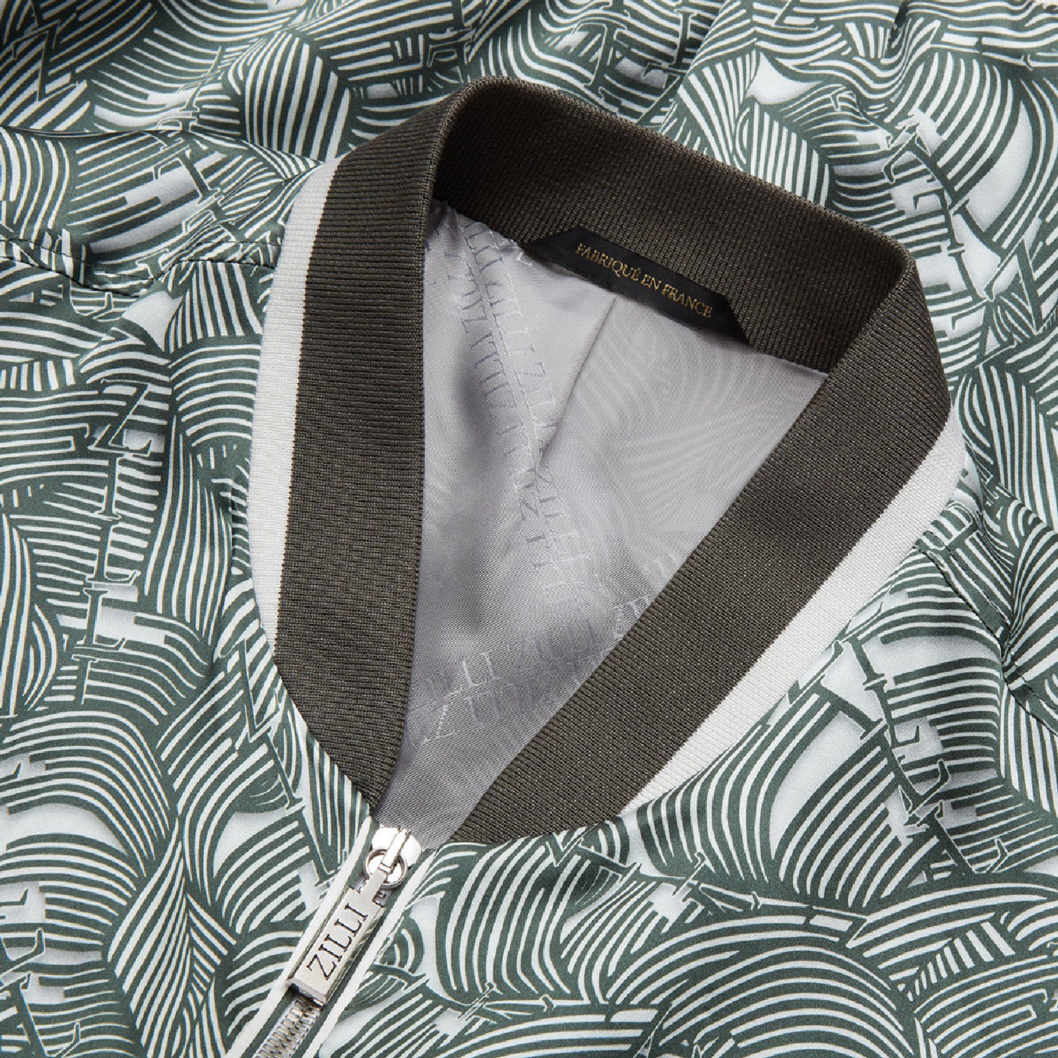 Graphic silk bomber - Green & White