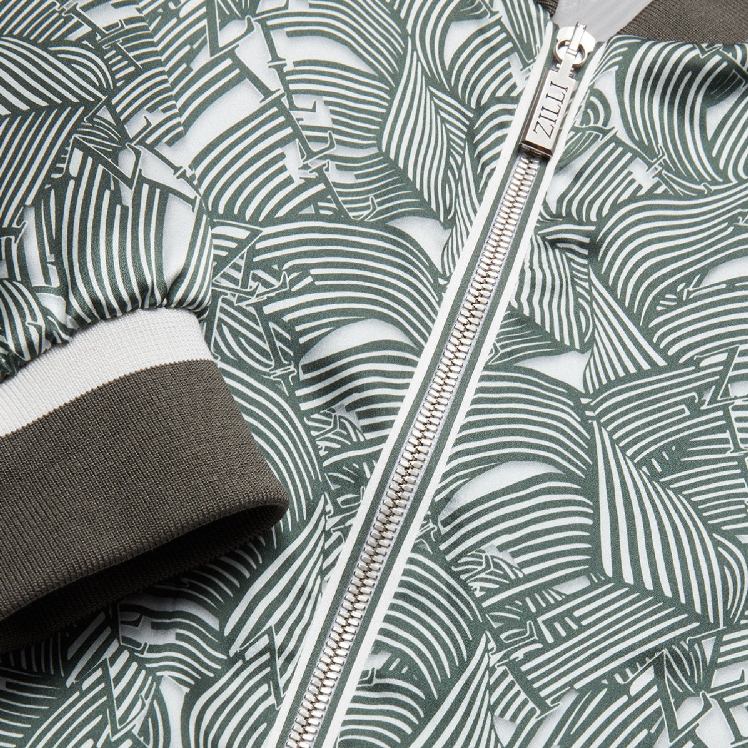 Graphic silk bomber - Green & White